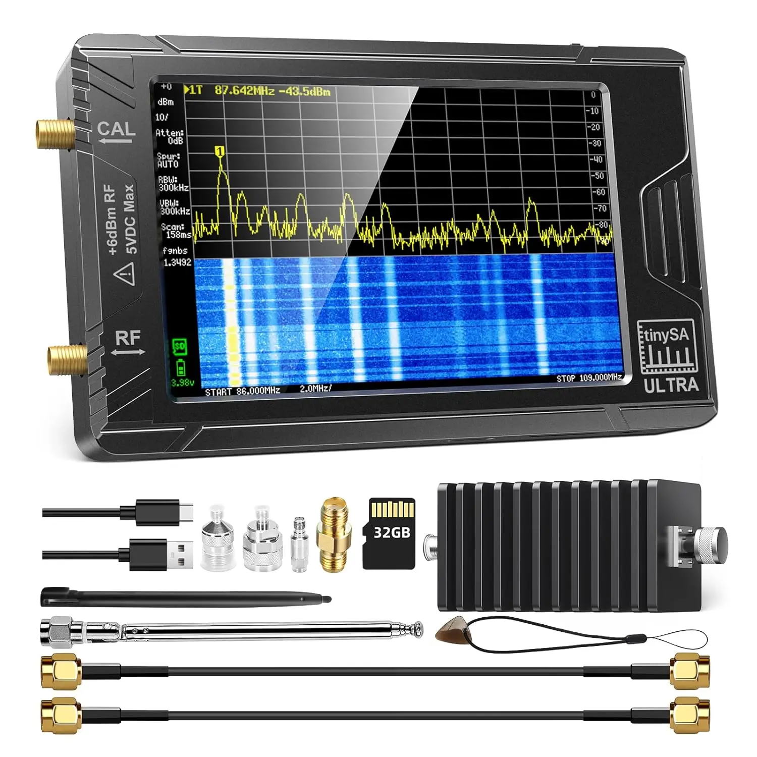 Elikliv Tinysa Ultra Spectrum Analyzer With 25W Attenuator - 4.0 Inch 100Khz To 5.3Ghz Handheld Tiny Frequency Analyzer, 2-In-1