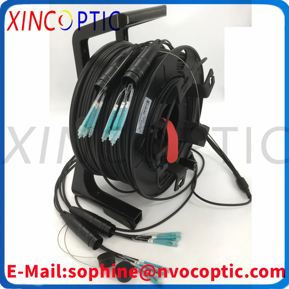 8F، MM، OM3-300,50/125,5.0mm، 8Cores LC/UPC TPU سلك تصحيح الألياف البصرية المدرعة كابل أسود، 100M 120M150M 180M مع طبل PCD310/لفة #3