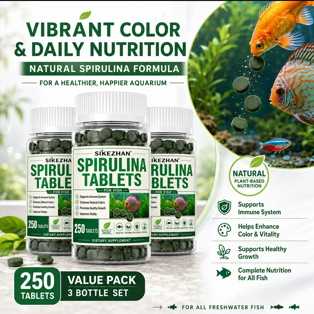 3 Botellas de Tabletas de Espirulina, Alimento para Peces de Acuario, Nutrición Vegetal Natural, Suplemento para Realzar el Color para Peces Tropicales de Agua Dulce