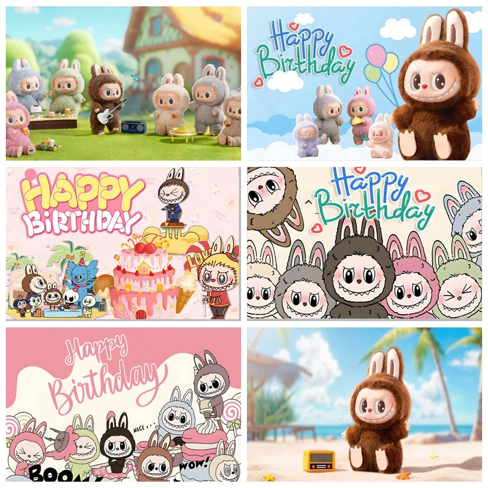 

LABUBU Cartoon Theme Kids Birthday Party Decoration Banner Backdrop Cake Topper Balloons Photozone Props Baby Shower Supplies