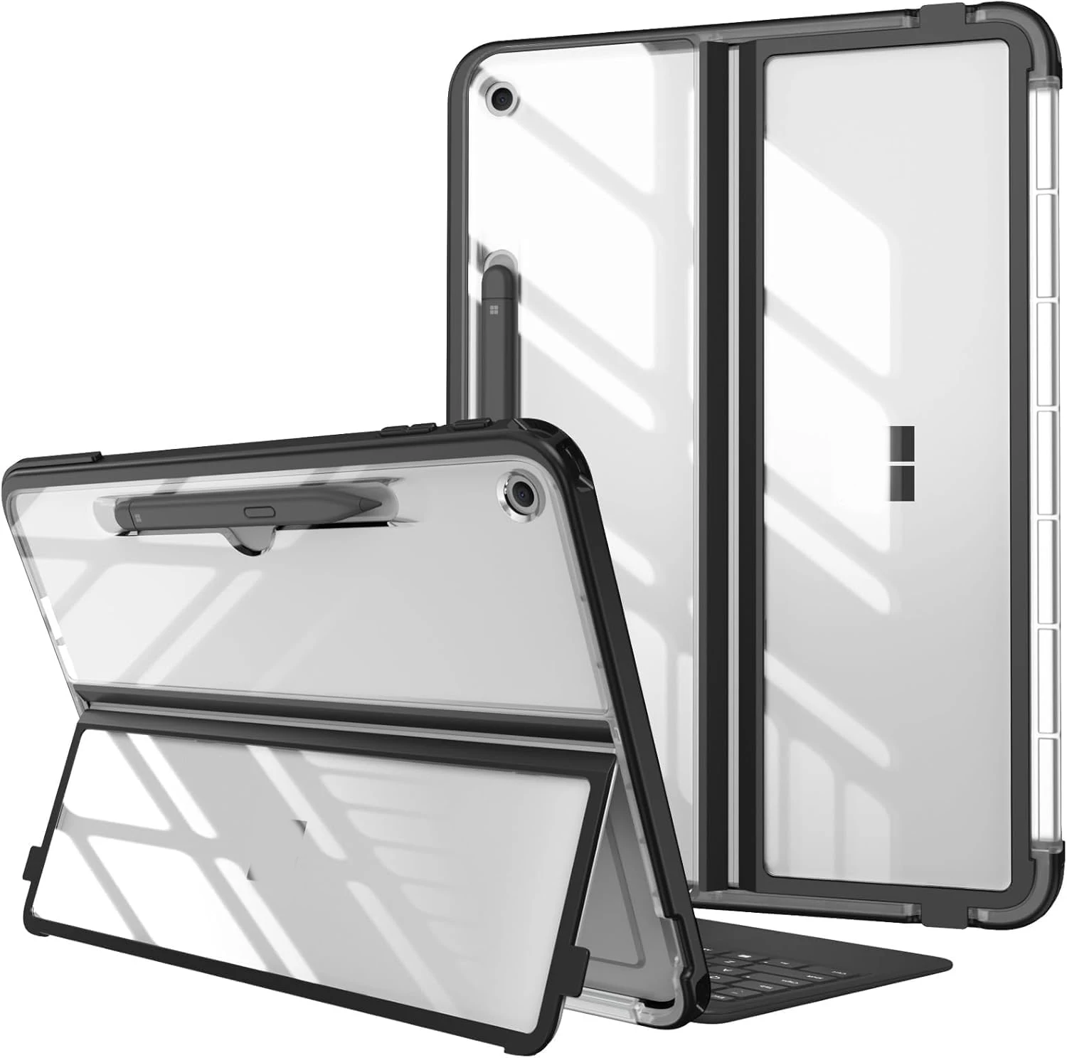 

Hard Case for Microsoft Surface Pro 12 Inch 1st Edition (2025) Shockproof Folio Rugged Cover with Clear Transparent Back Shell
