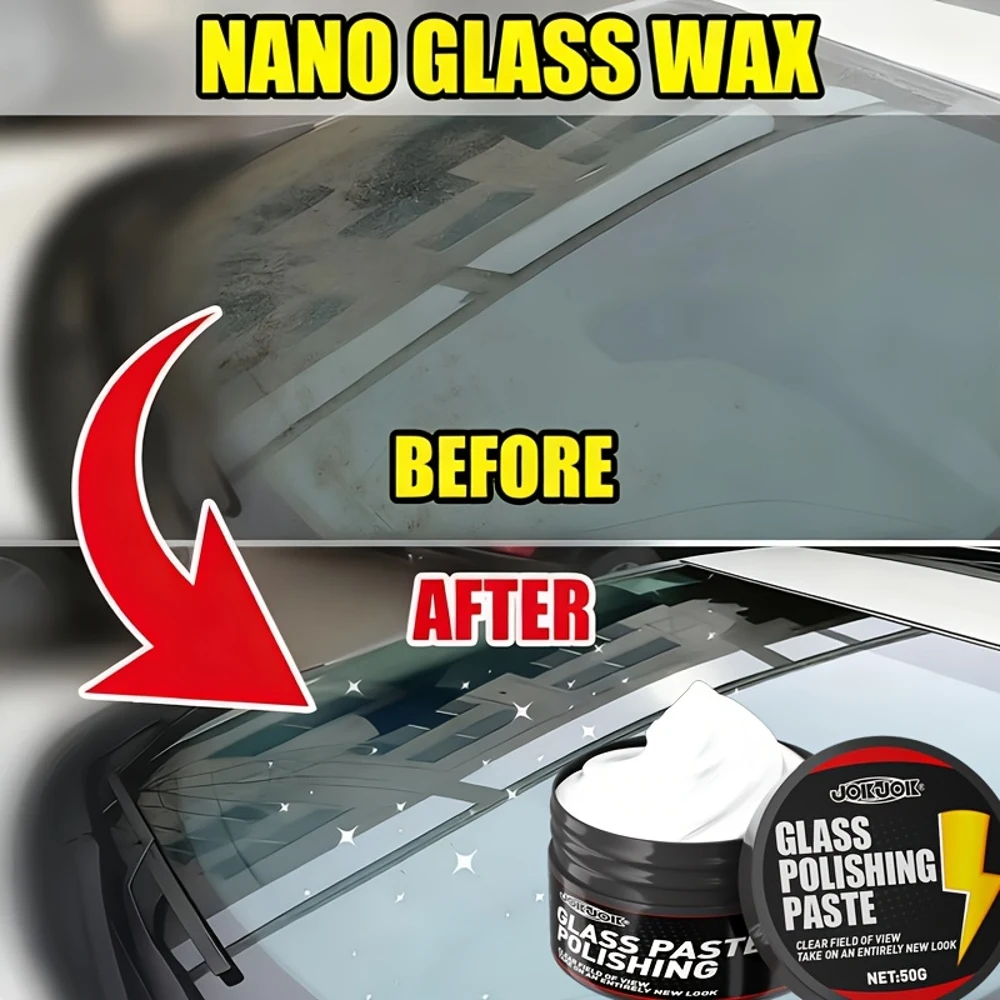JOKJOK Glass Polish Paste - Heavy-Duty Windshield & Mirror Restorer, Scratch Remover Cream for, Boats, Motorcycles, RVs - Before