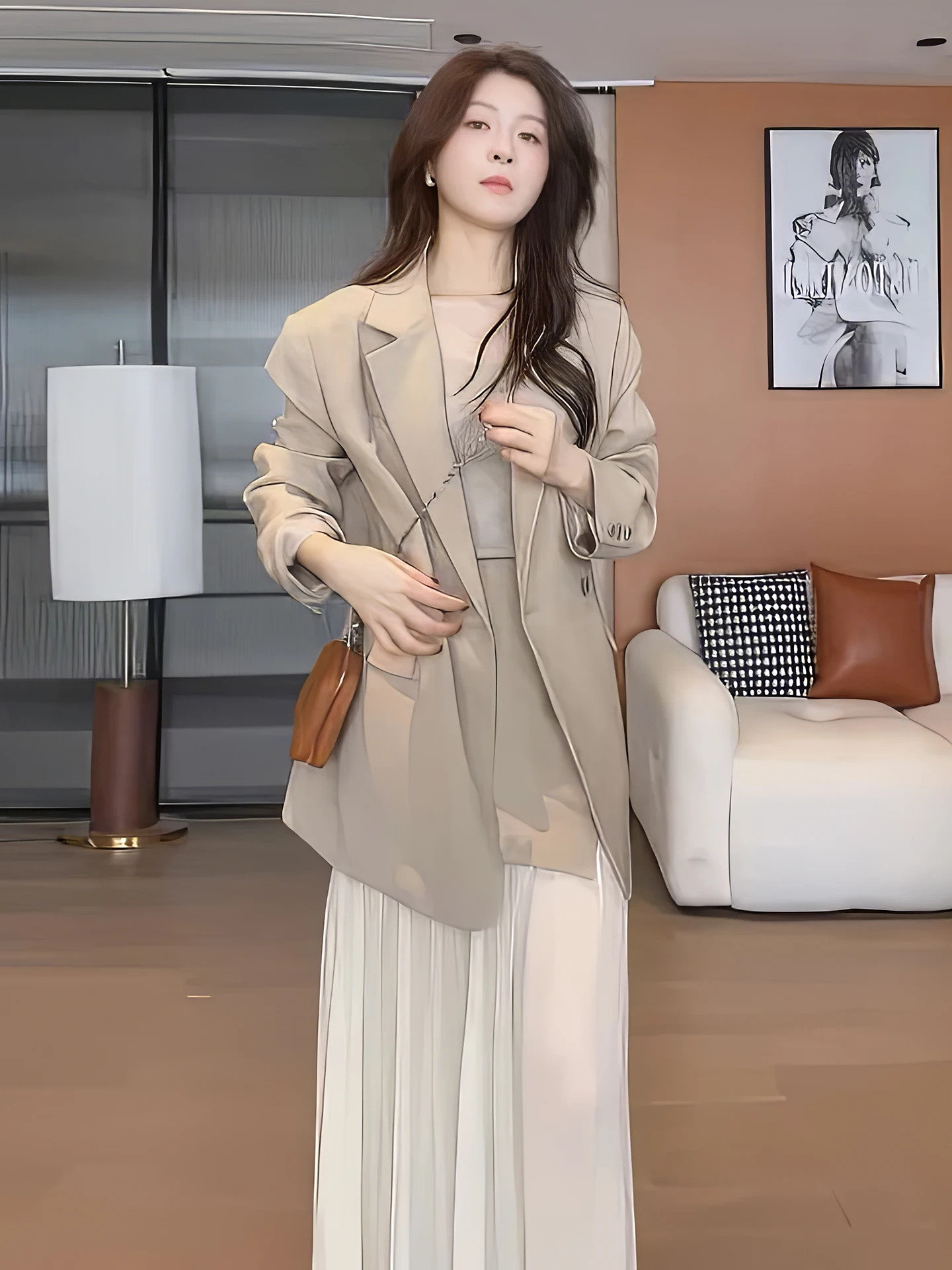 

Корейский элитный женский костюм, весенний новый маленький ветровой костюм, дэт, юбка, комплект из двух предметов