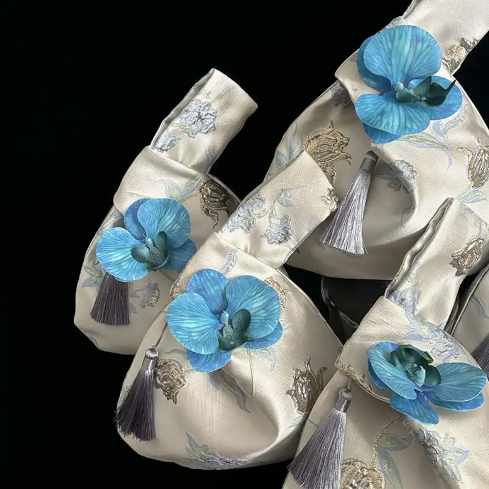 

Small Item Pouch Tassel Knot Wrist Bag Flower Pendant Storage Bags New Chinese Style Handbag Lunch Bag Cosmetic Bag
