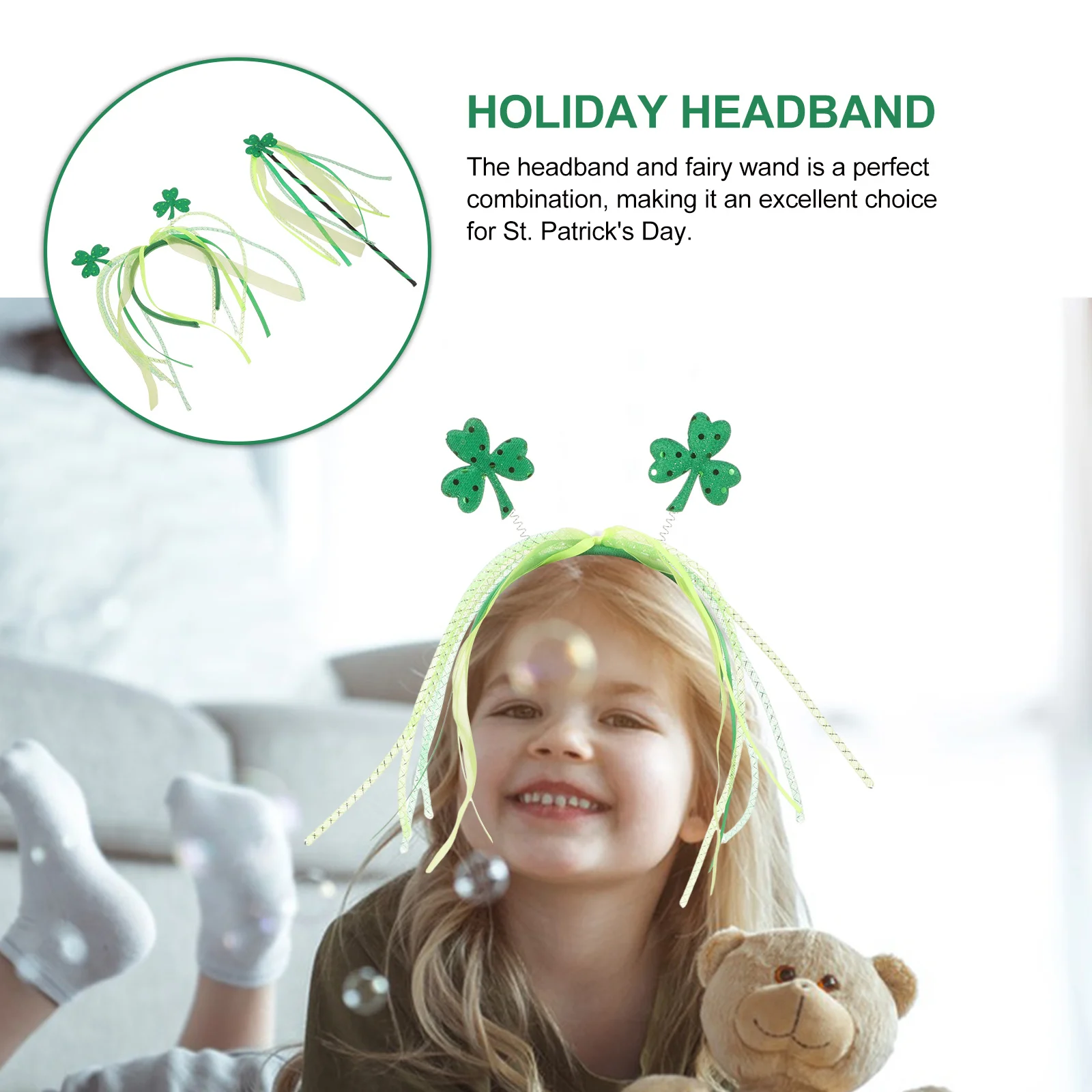 

1 комплект, повязка на голову с изображением трилистника, аксессуары на день Святого Патрика, сказочное платье, палочка для вечеринки, реквизит для косплея для девочек, декор на день Святого Патрика