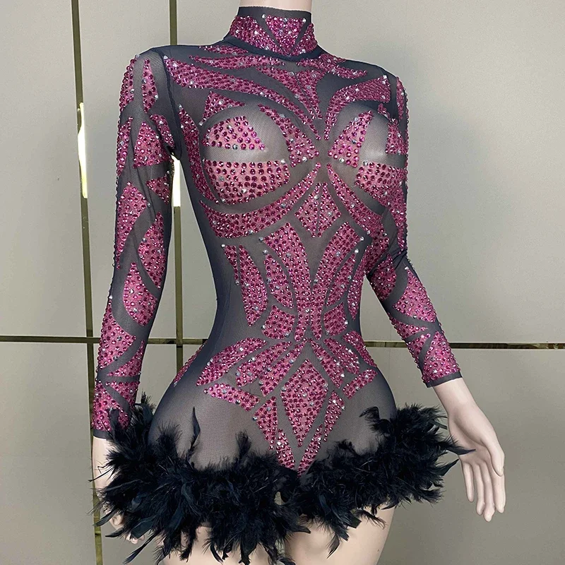 Geburtstag Outfit Geschenk Diamant Feder Bodysuit Nachtclub Bar DJ Performance Bühne Kostüme Frauen Gogo Tänzer Kleid