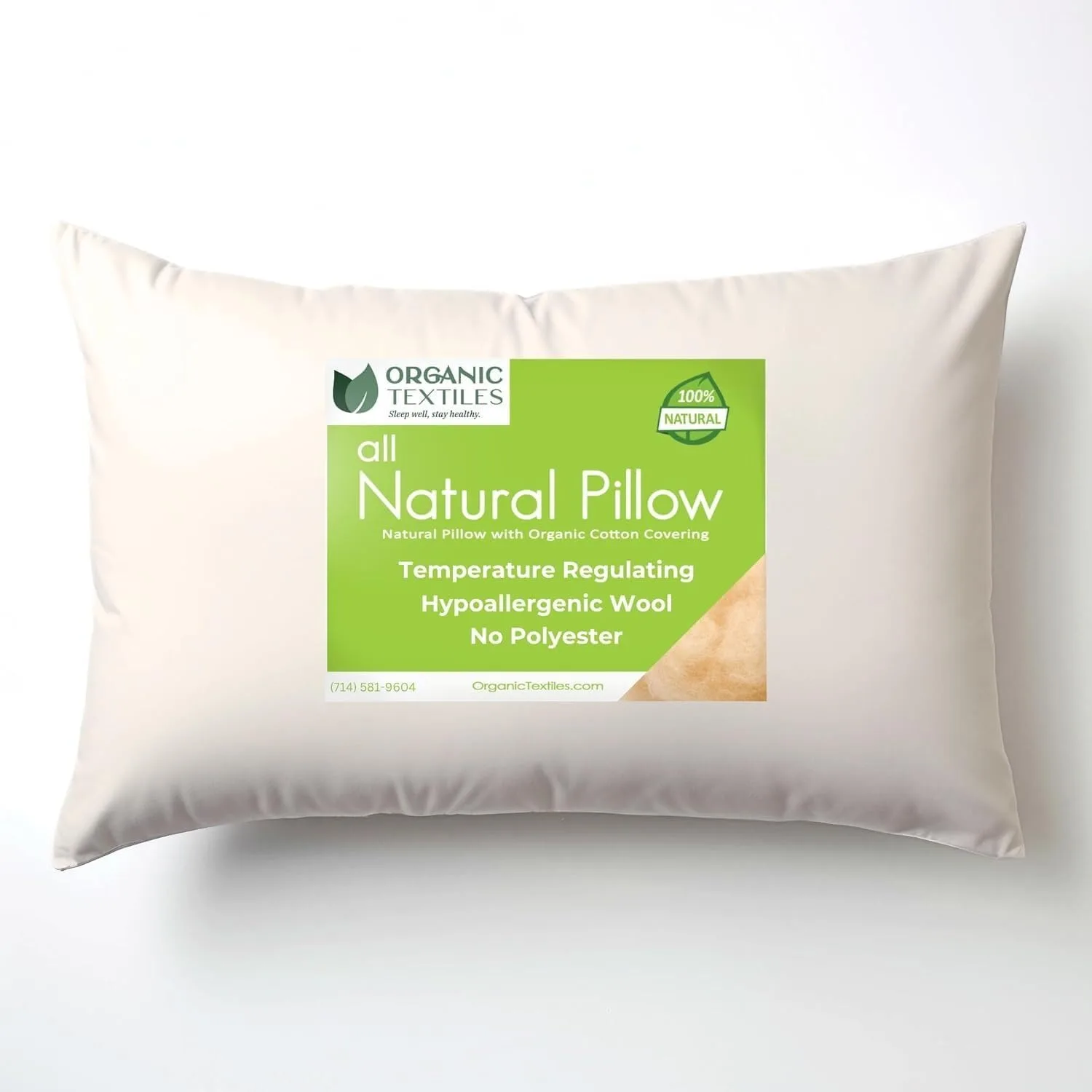 Wool Pillow with Organic Cotton Cover, (Travel Size), Adjustable Loft, Cooling and Breathable, Easy Care, Tr