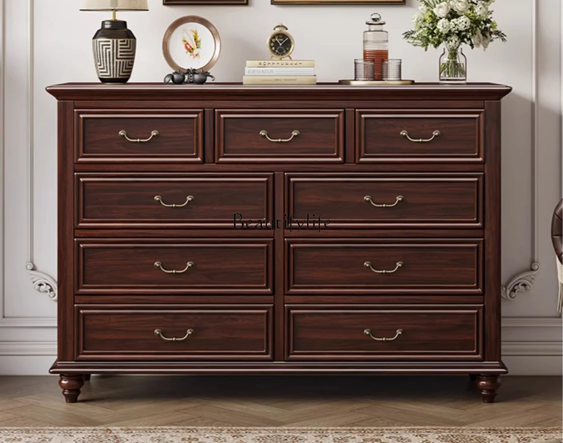 

American Retro Solid Wood Nine-Drawer Wall-Mounted Storage Cabinet