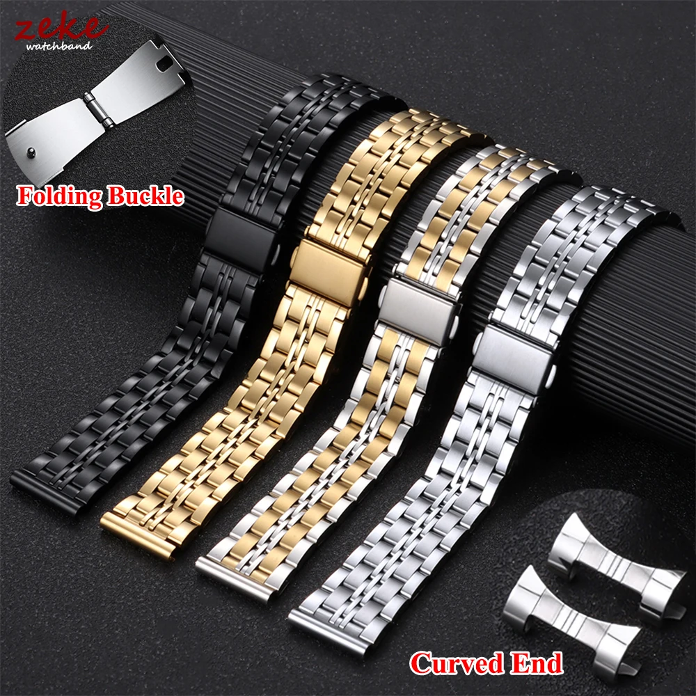 18/20/22/24mm Edelstahl-Uhrenarmband Gebogenes / Flaches Ende Metall-Armband Silber Gold Schwarz Faltschließe Universelles Uhrenband