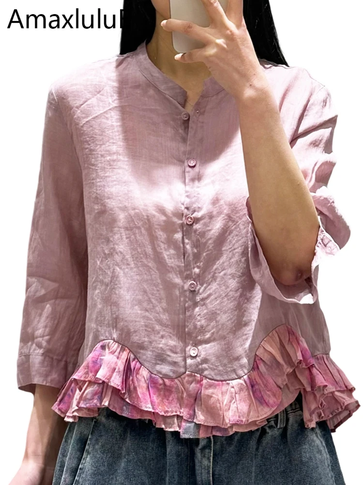 

Amax LuluE Summer Fashion Luxury Tops Ladies 2026 Korean Design Loose Blouses Womens Vintage Classic Leisure Cotton Linen Shirts