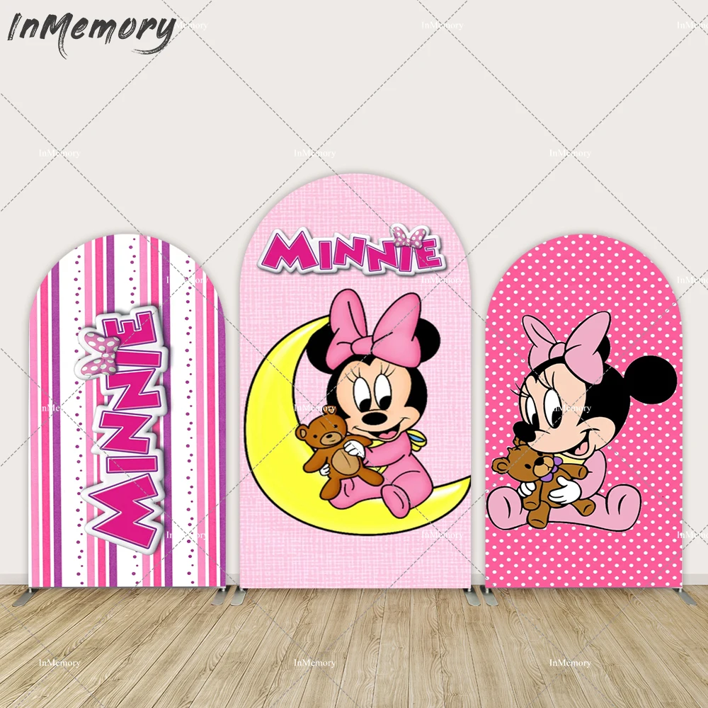 Luna Minnie Mouse Baby Shower arco cubierta Chiara fondo rosa Minnie 1er fiesta de cumpleaños decoración fondo cubierta doble cara