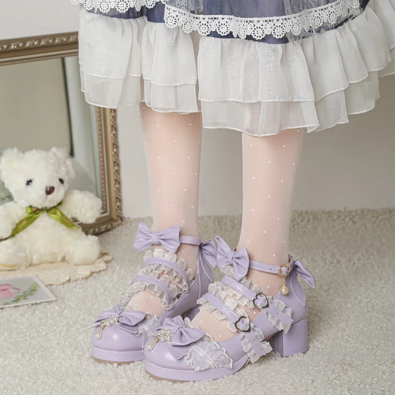 

YQBTDL 2022, осенние милые туфли-лодочки на платформе и каблуке, милые туфли принцессы с бантом и кружевом для вечеринки, женские туфли Мэри Джейн в стиле Лолиты с пряжкой