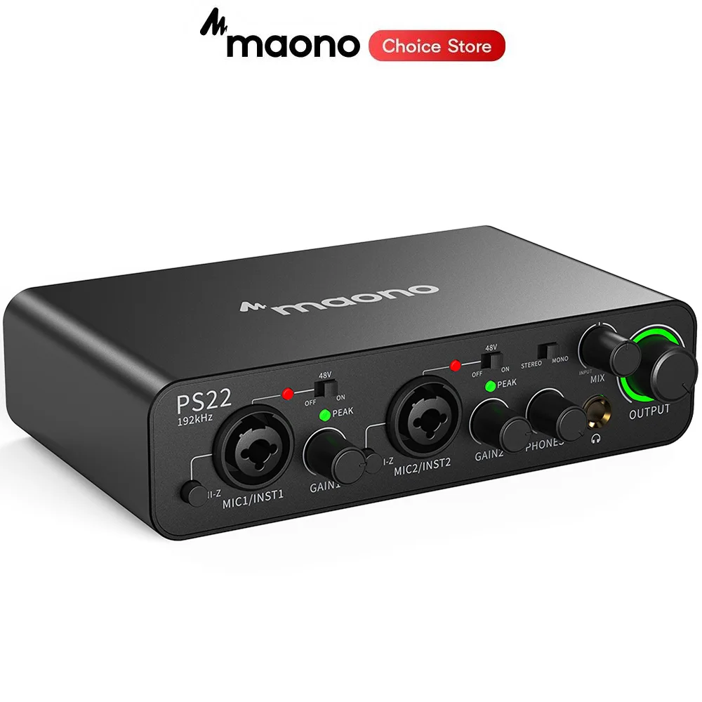 MAONO-PS22 USB-Audio-Interface für PC,60dB Pro-Preamp, 24Bit 192kHz,Dual-USB-Schnitts telle für PC und Smartphone, Routing-Software für Heimaufnahmen, Musikproduktion, Gitarre, Podcast, Streaming