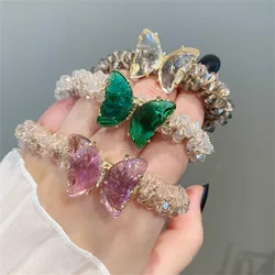 Crystal Butterfly Hair Rope Luxury Beaded Elastic Hair Bands Tie Women Ponytail Hair Ring Exquisite Ins Style Hair Accessories