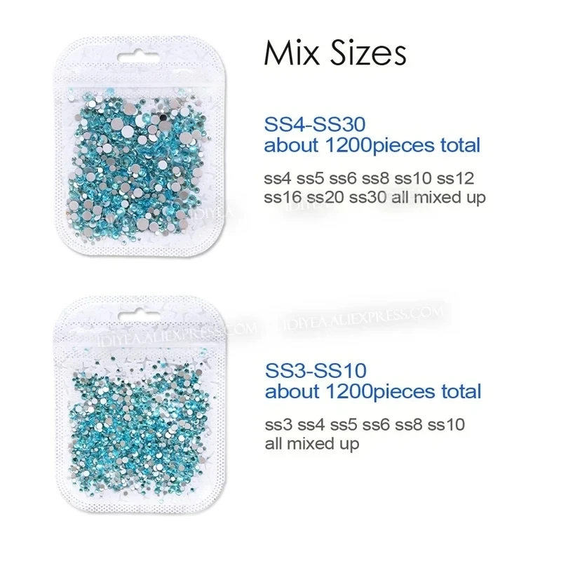 Mix Sizes Ss3-ss30 Over 30 Colors Nail Rhinestones Strass Non Hot Fix Crystals Glass Glitters For 3d Decor Art Manicure Designs