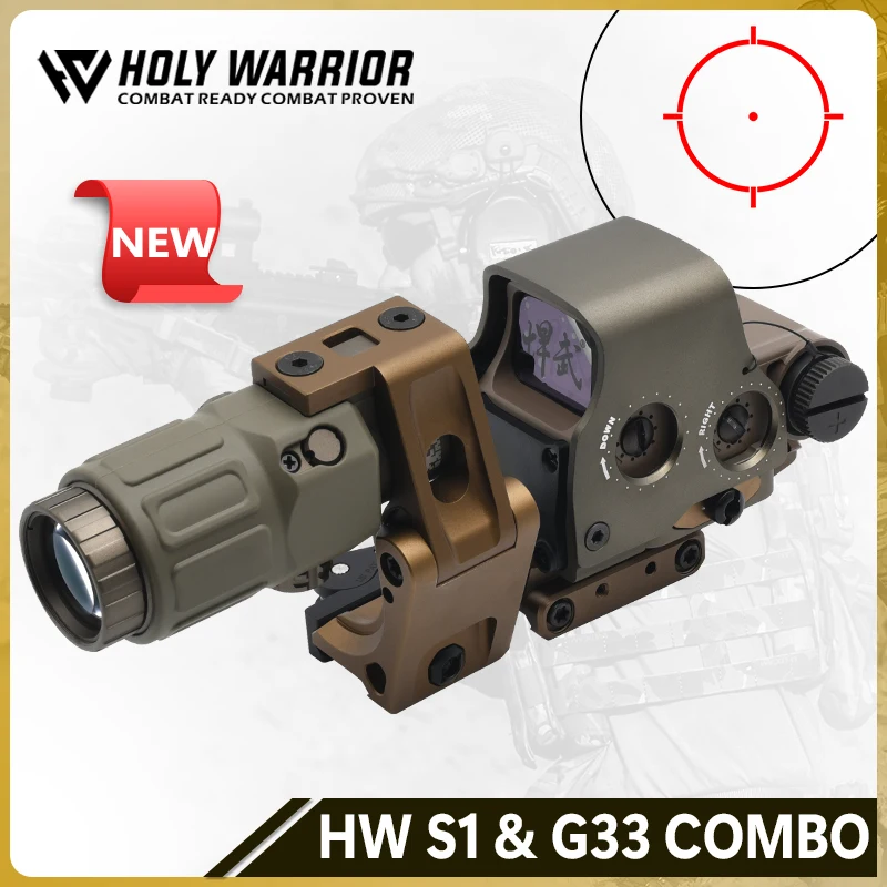 Holy Warrior S1 Holographic Red Dot Sight NBG33 3X Magnifier Full Markings Waterproof Features Fas Optic Riser FTC Mount Combo view 2