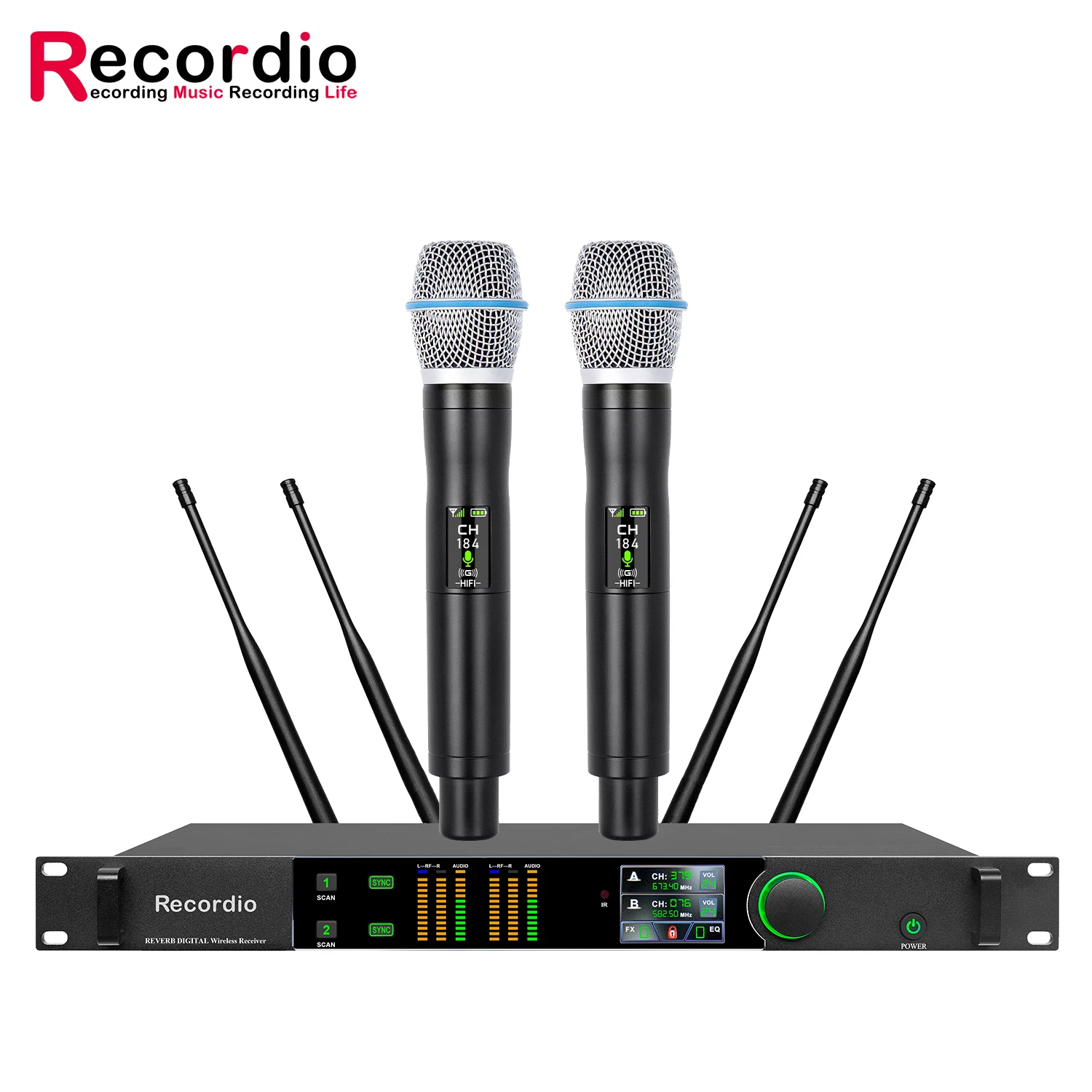 GAW-ST450 ميكروفون لاسلكي احترافي ثنائي القناة UHF بطول 150 مترًا مع ميكروفون أداء وظيفة EQ FX #4