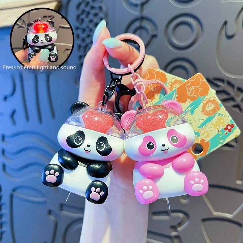 Creative Love Heart Brain Panda Doll Keychain Cute Cartoon Luminous Speak Out Animal Pink Sitting Love-struck Panda Key Chains