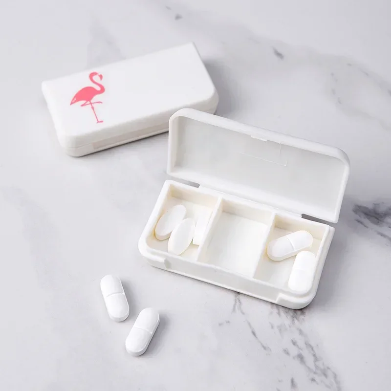 Portátil Mini Pill Case, Medicina Dispenser Box, Medicina Organizador, Saco De Armazenamento, simples, Flamingo, Cactus Medical, suprimentos de primeiros socorros, 3 Grades