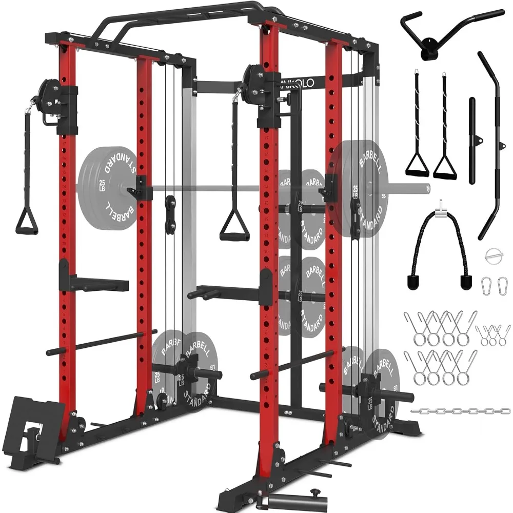 Power Cage, Power Rack with Cable Crossover System, 2200 LBS Capacity Squat Rack and Packages