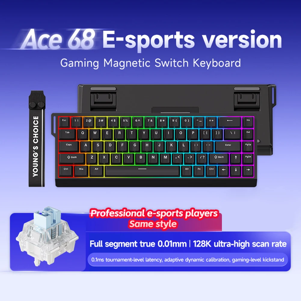 ACE 68 Magnetic Mechanical Keyboard E-sports Keyboard with 0.01mm Rapid Trigger 68 Keys 128K Sampling Rate Gaming Keyboard