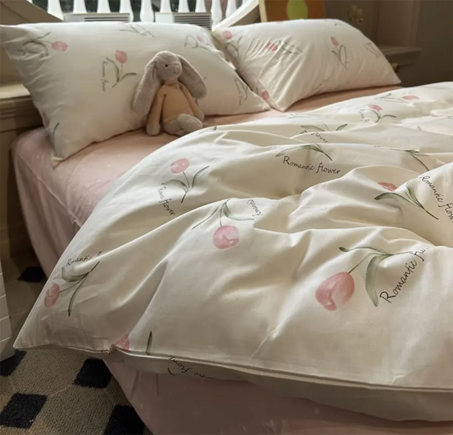 

Cute sweet pink flower tulip bedding set,twin full queen king lovely trend cotton home textile bed sheet pillow case quilt cover
