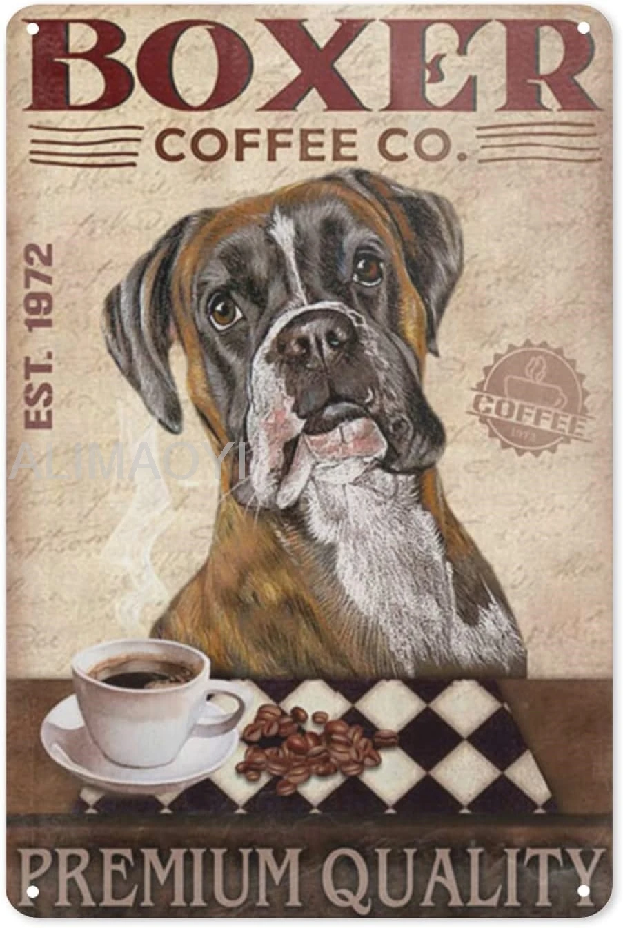 Vintage Coffee Metal Sign - Premium Quality Coffee Boxer Dog Poster Metal Signs Wall Art Decor for Home Office and Farm Alu sign