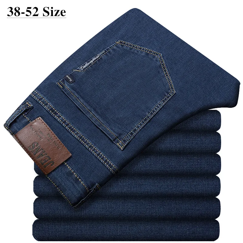 Plus Size 44 46 48 50 52 Mens Blue Jeans 2023 Classic Loose Elastic Trousers Business Casual Denim Pants Brand Mens Clothes