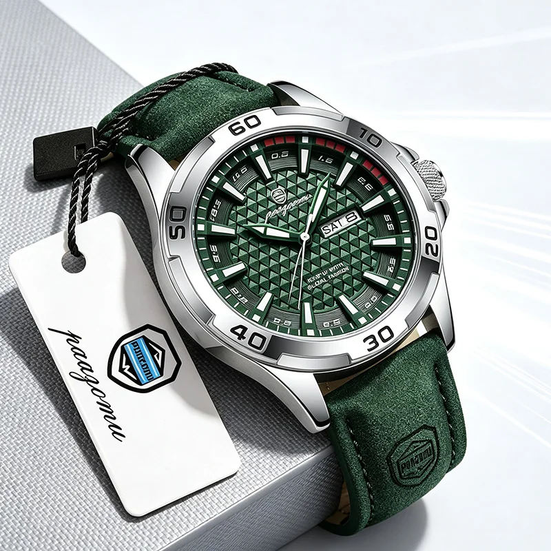 Relojes PAAZOMU de marca de lujo para hombre, Reloj de cuarzo a la moda con correa de cuero para hombre, Reloj deportivo informal resistente al agua con fecha, la mejor opción de regalo, Reloj + caja