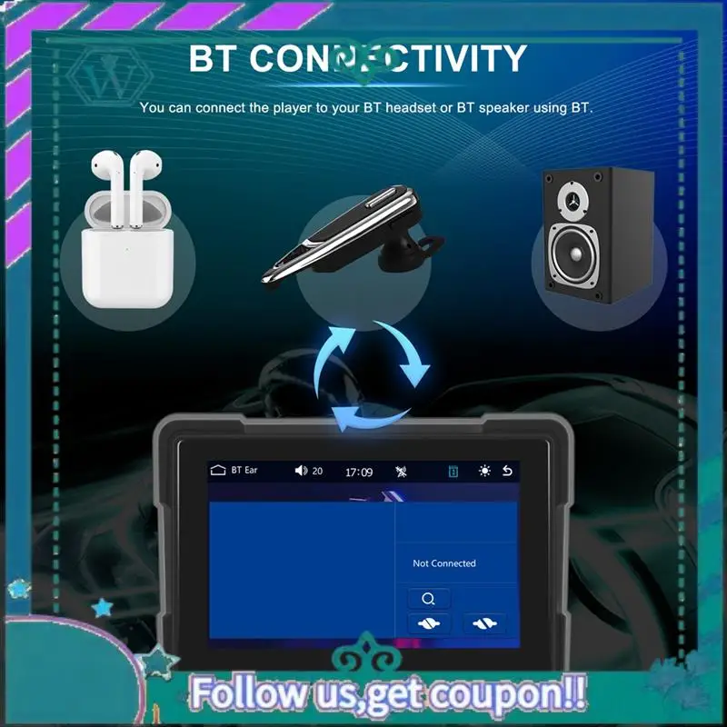 

Модернизированный 5-дюймовый мотоциклетный беспроводной Carplay Android Auto портативный смарт-плеер водонепроницаемый мотоциклетный видеорегистратор