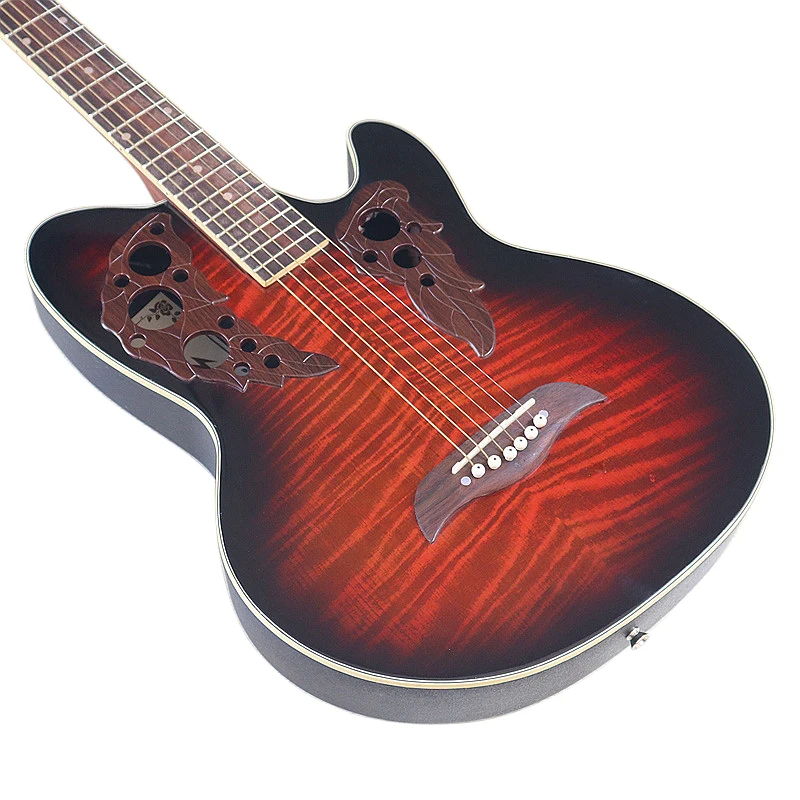 Stock Flame Maple Top 6 String Acoustic Guitar 38 inch Round Back Folk Guitar High Glossy Guitarra With Flaw