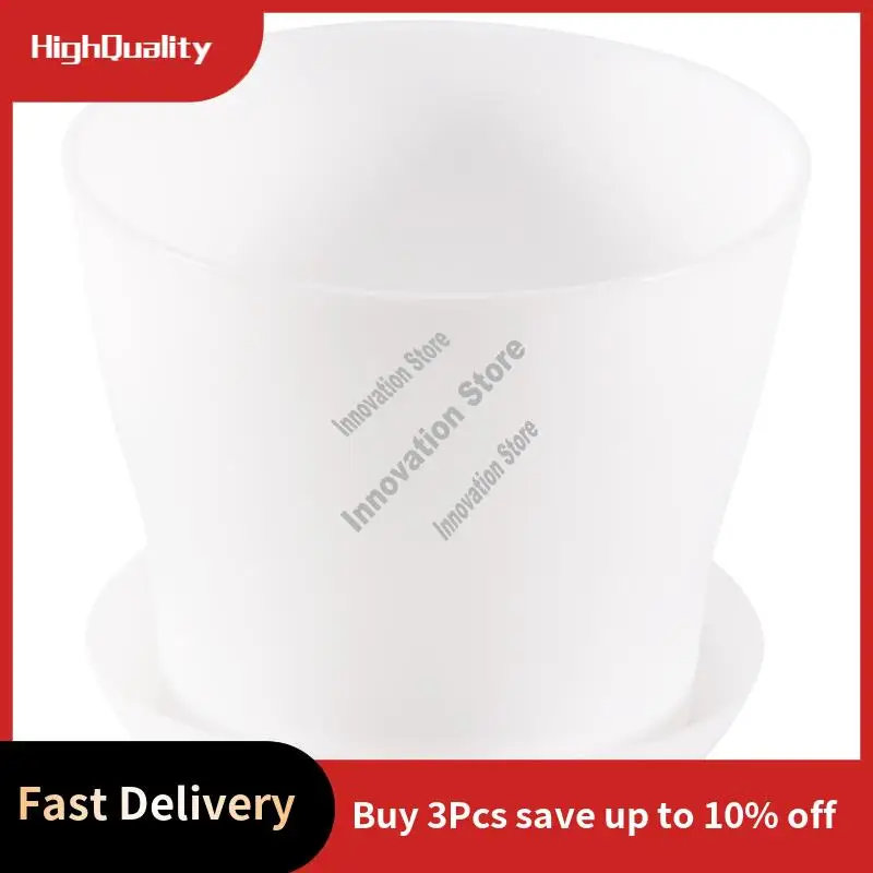 Plastic Plant Flower Pot Planter With Saucer Tray Round Gloss Home Garden Decor-VVBC