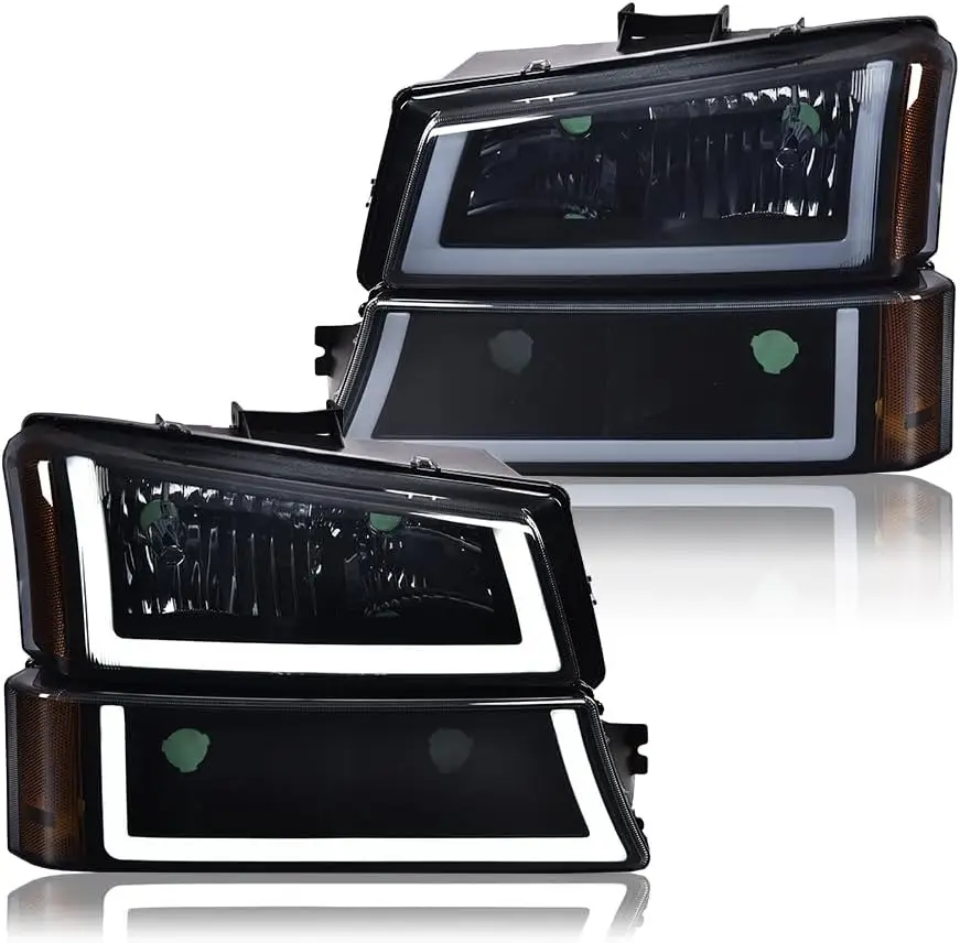 

Фары в сборе, совместимые с Chevy Silverado Avalanche 2003-2007 годов, дымчатые линзы, черный корпус, янтарный отражатель, улучшенный светодиод