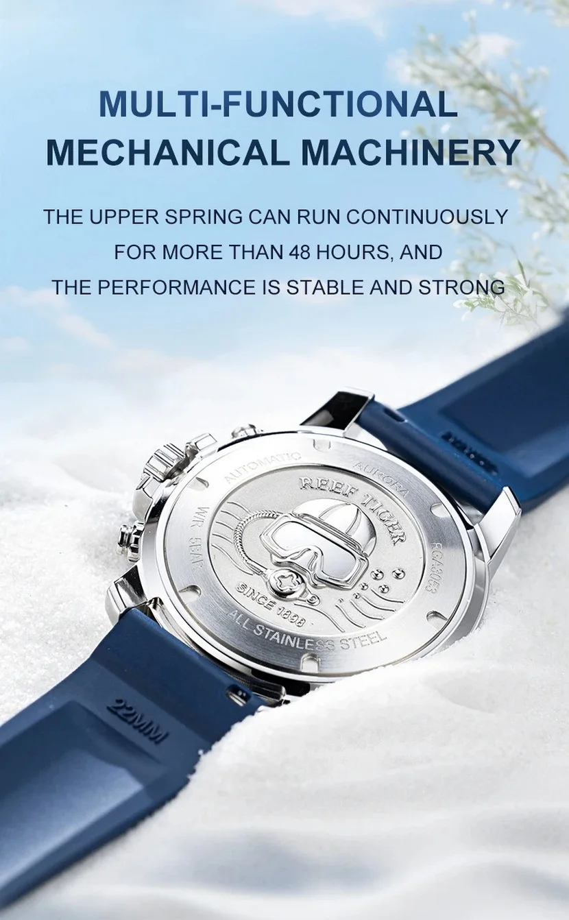 ريف النمر الرجال ساعة أوتوماتيكية 45 مللي متر الرياضة الميكانيكية ساعة اليد 50 متر مقاوم للماء مضيئة الياقوت متعدد الطلب شهر تاريخ الأسبوع