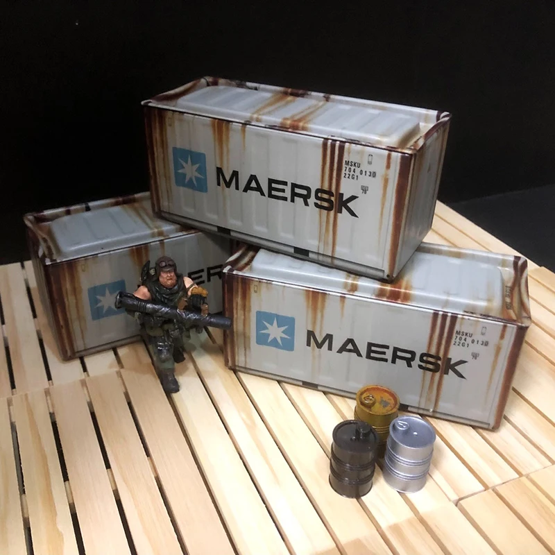 

Light Grey Maersk Simulates Rusty Old Container Model 115/50/55mm Scene Ornament Container Simulation Mood Piece Car Accessories