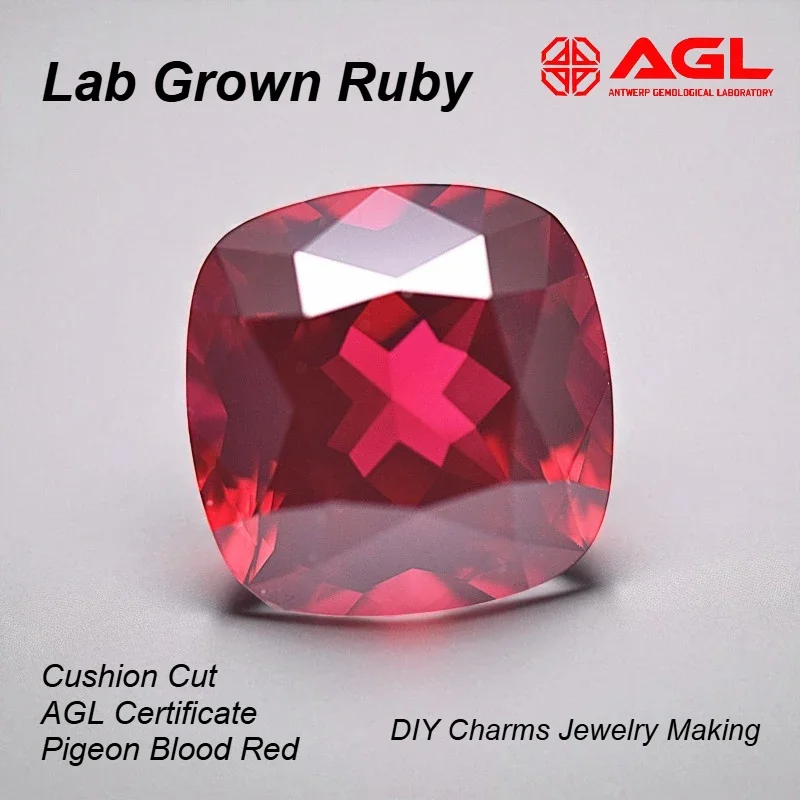 

Lab Grown Ruby Cushion Cut Pigeon Blood Red High-quality DIY Charms Jewelry Making Main Materials Selectable AGL Certificate