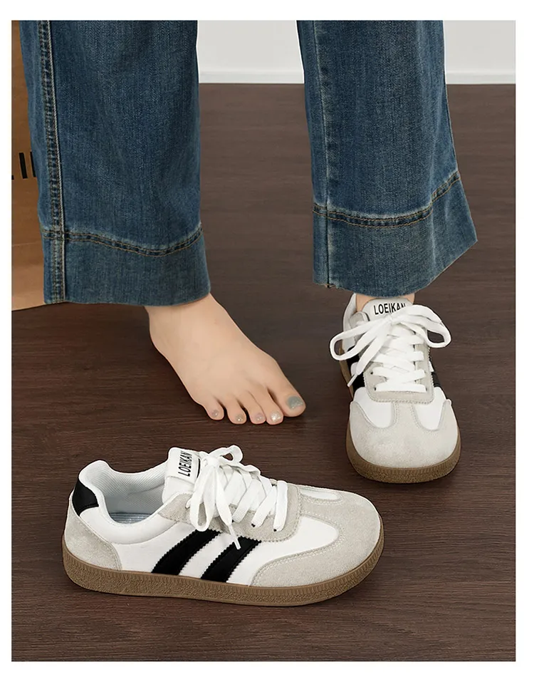 Damen Retro-Streifen-Sneaker mit Gummisohle, Schnürung, flache Schuhe, modische, vielseitige Freizeitschuhe zum Gehen für den täglichen Gebrauch – Detail 7