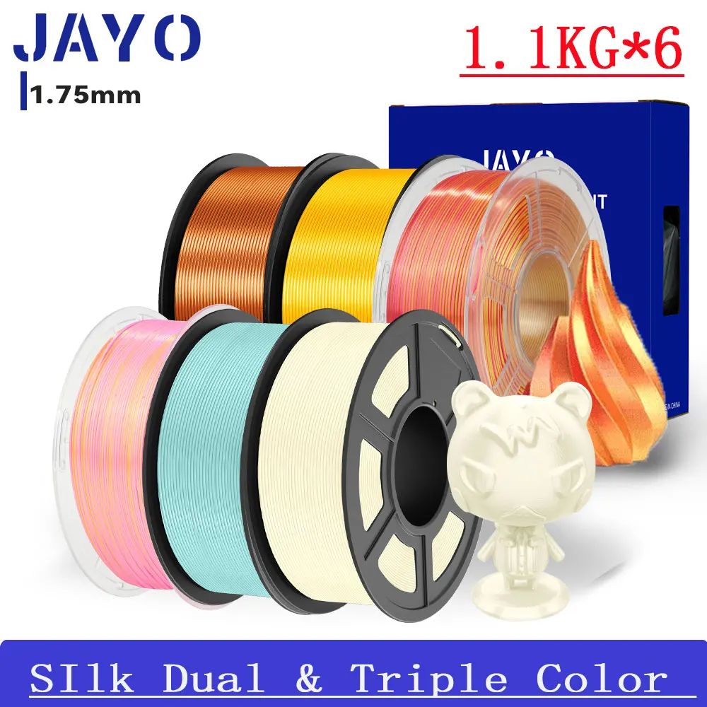 

Нить для 3D-принтера JAYO, шелковая PLA +/SIlk, двойной и тройной цвет, 1,75 мм, 6 рулонов, нить PLA 3D, материал для 3D-печати с аккуратной раной