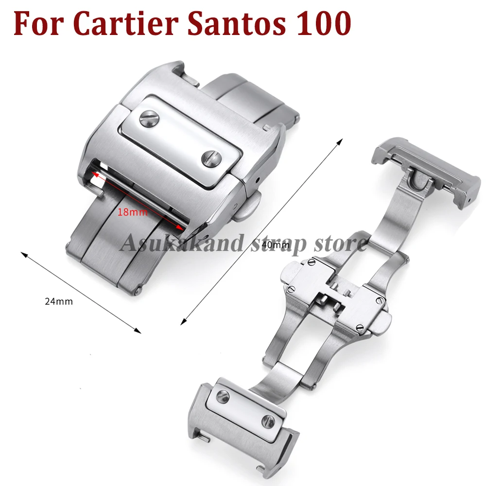18 mm 21 mm silberne Schnalle für Cartier Santos100-Serie, Knopf aus massivem Edelstahl, Schmetterlingsschnalle, Uhrenschließe, Uhrenzubehör