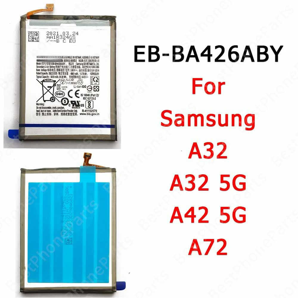 

Аккумулятор для Samsung Galaxy A32, A42, 5G A72, литий-ионная аккумуляторная батарея, запасные части, 5000 мАч, замена мобильного телефона