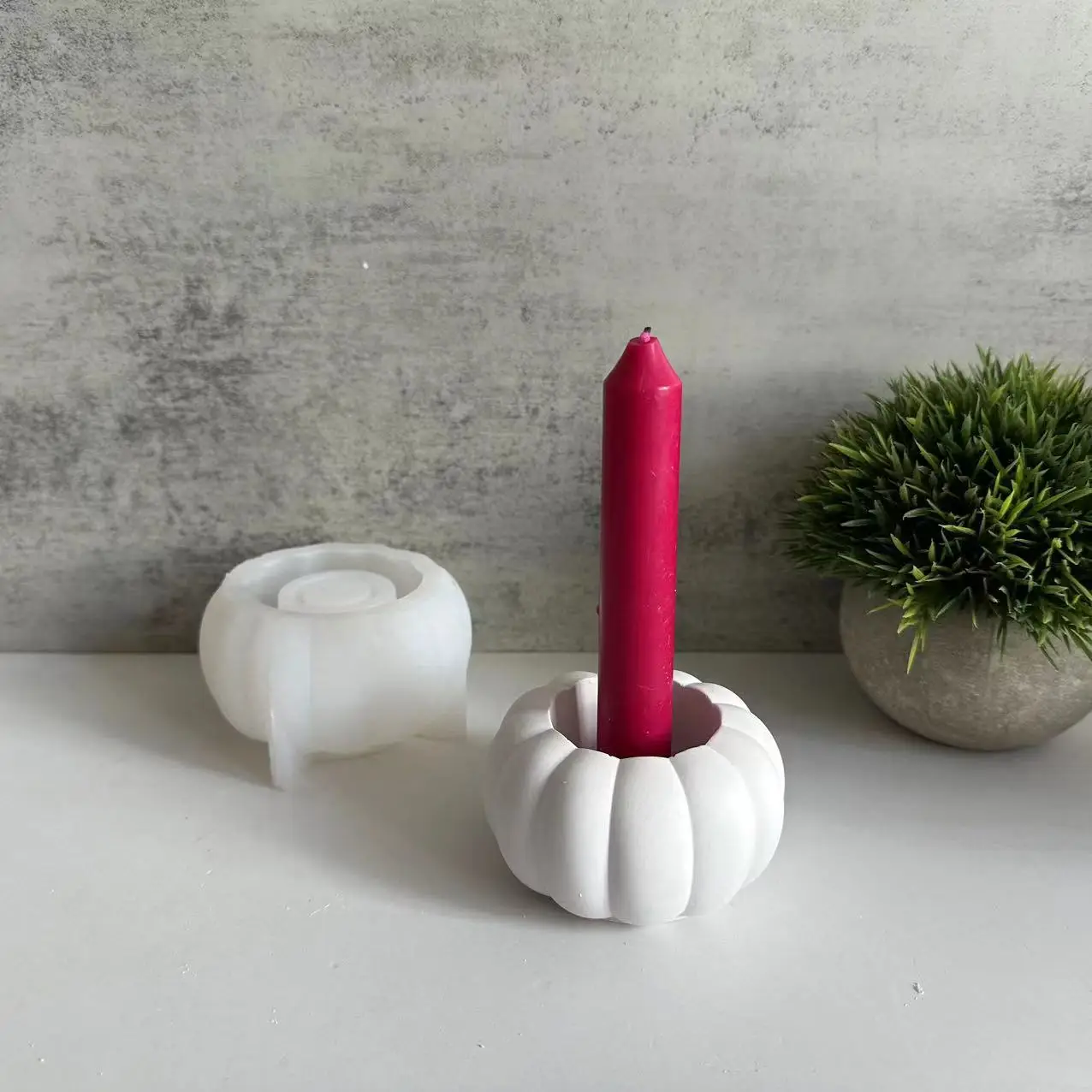 Diy Autumn Pumpkin Candlestick Silicone Mold Halloween Easter Long Candlestick Plaster Cement Mould