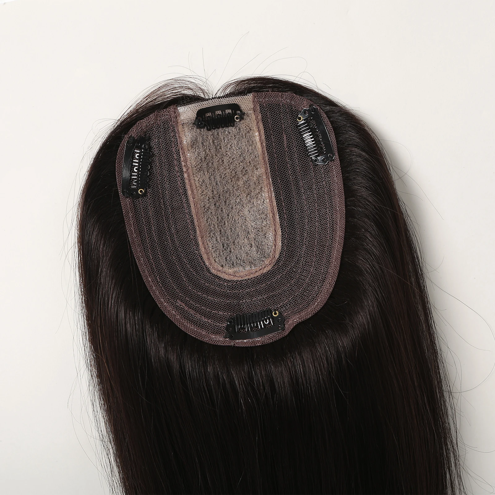 Short Remy Natural Black Human Hair Toppers for Women with Hairs Loss Silk Base Clips in Toppers Straight Hair Pieces for Women