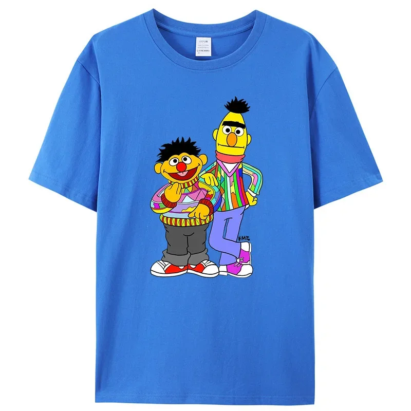 Leisure Friends T-Shirt Men Round Neck 100% Cotton T Shirts Sesame Street 80s TV Series Short Sleeve Tees Printed Clothing