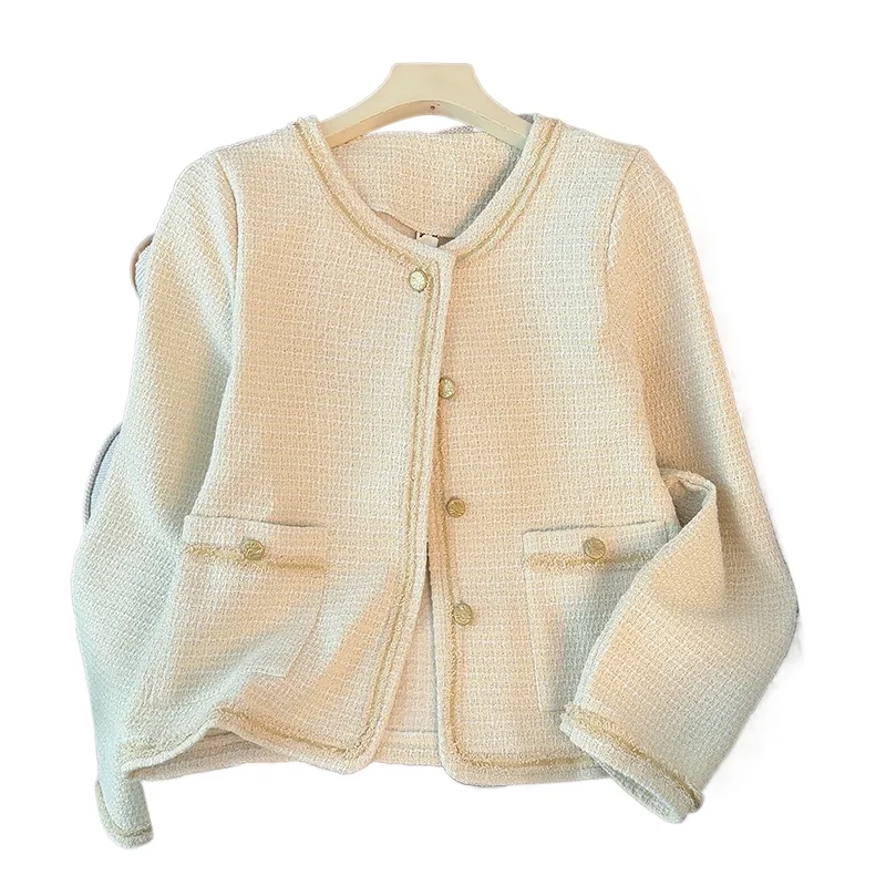 

2025 Design Double Pocket Loose Top Temperament Contrast Color Plaid Tweed Blazer Women's Autumn