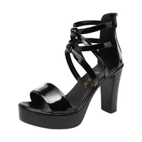 Big Size 32-43 Block Heel Platform Sandals Women Wedding Shoes 2026 Summer High Heels Gladiator Sandals Patent Leather Sandals - Image 3