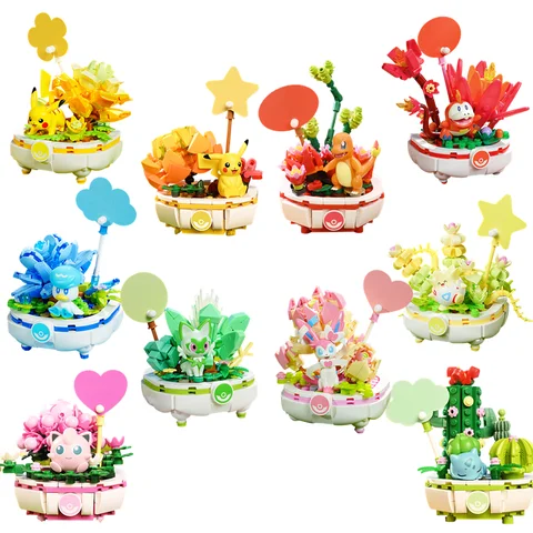 원래 Keeppley 포켓몬 화분 스타일 DIY 피카추 Charmander Squirtle Bulbasaur 빌딩 블록 애니메이션 인형 어린이 장난감 선물