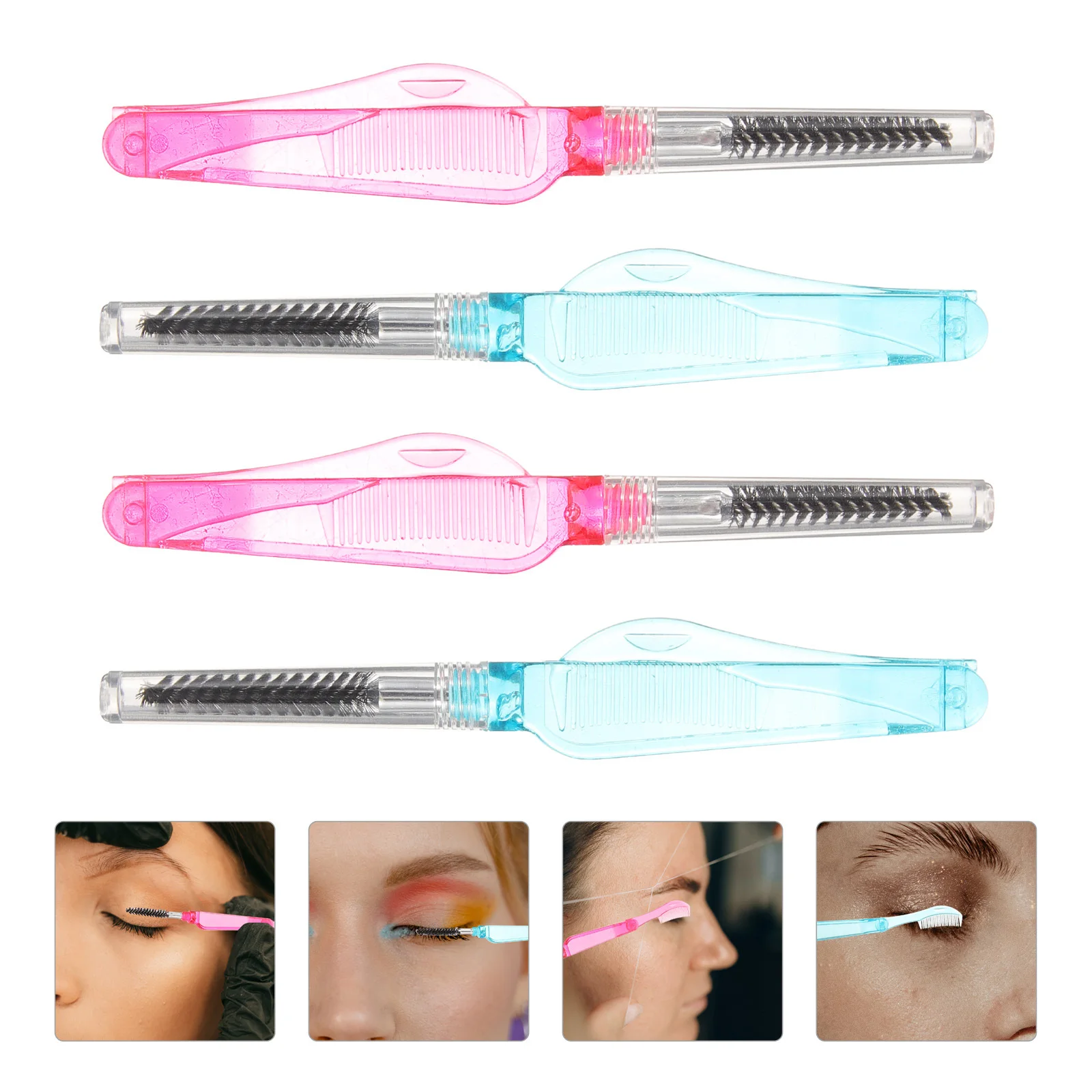 4 個のまつげブラシコーム折りたたみ式ミニポータブルメイクアップツールまつげのグルーミング分離用マスカラまつげブラシ