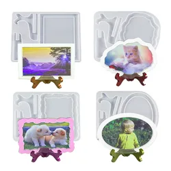 Molde de silicona de resina de cristal DIY, soporte de marco de foto de onda de forma ovalada cuadrada, adornos de joyería de espejo, herramientas de fabricación de resina