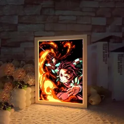 Anime Light Painting Moon Lamp Kyojuro Rengoku Kimetsu Demons Slayer Led Photo Frame per Room Wall Art Hoom Deco No Yaiba Gifts