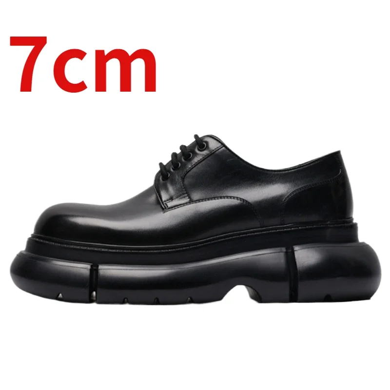 Genuine Leather Breathable Comfortable Thick Bottom Casual Elevated Shoes Height Increased 7cm Derby Shoes for Men Spring/summer